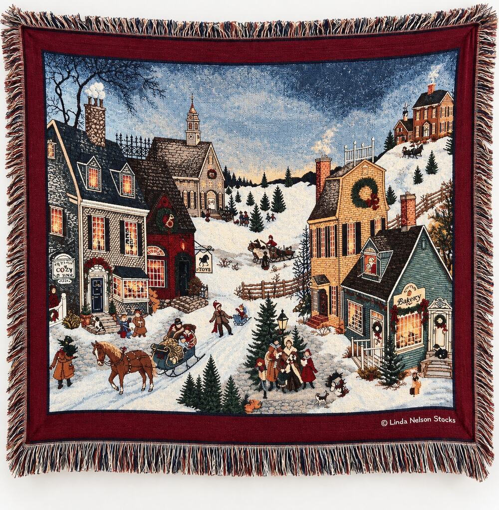 Linda Nelson Stocks Holiday Tapestry Throw Blanket The Joy of Christmas